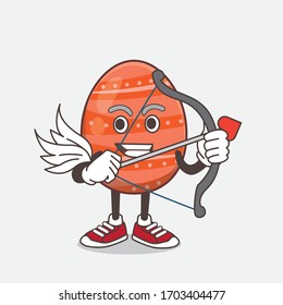 An illustration of Easter Egg cartoon mascot character Cupid with arrow and wings
