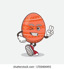 An illustration of Easter Egg cartoon mascot character with two fingers
