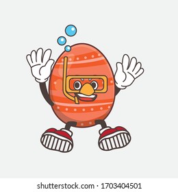 An illustration of Easter Egg cartoon mascot character wearing Diving gears