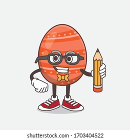 An illustration of Easter Egg cartoon mascot character holding pencil