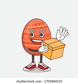 An illustration of Easter Egg cartoon mascot character holding a box