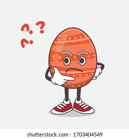 An illustration of Easter Egg cartoon mascot character in a confused gesture