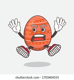 An illustration of Easter Egg cartoon mascot character with shocked gesture