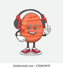 An illustration of Easter Egg cartoon mascot character speaking on a headphone
