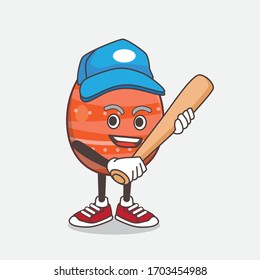 An illustration of Easter Egg cartoon mascot character playing baseball