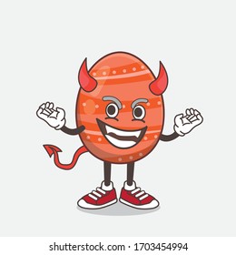 An illustration of Easter Egg cartoon mascot character as red devil with horns and tail