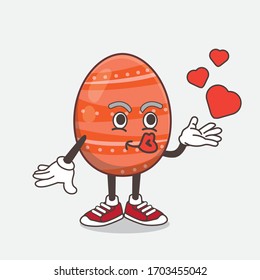An illustration of Easter Egg cartoon mascot character teasing with heart kiss