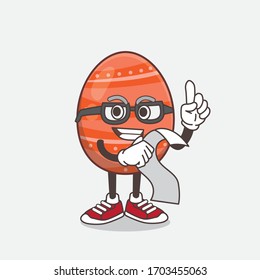 An illustration of Easter Egg cartoon mascot character holding a menu