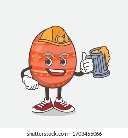 Una ilustración del personaje de la mascota Huevo de Pascua sosteniendo un vaso de cerveza