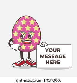 An illustration of Easter Egg cartoon mascot character holding a board sign message