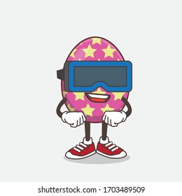 Eine Illustration des Ostereig-Cartoon-Maskottzeichens mit Virtual-Reality-Headset