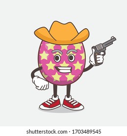 An illustration of Easter Egg cartoon mascot character holding gun