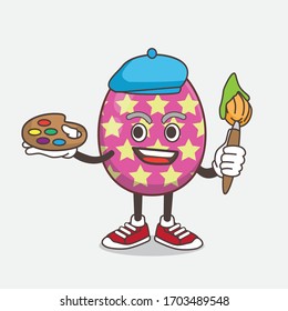 An illustration of Easter Egg cartoon mascot character painter style with art brush