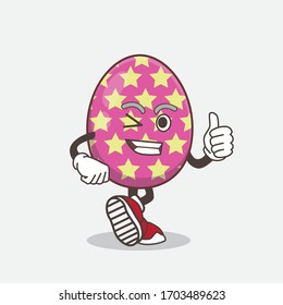 An illustration of Easter Egg cartoon mascot character making Thumbs up gesture