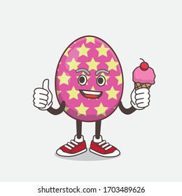 An illustration of Easter Egg cartoon mascot character eating an ice cream