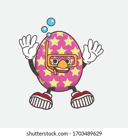 An illustration of Easter Egg cartoon mascot character wearing Diving gears