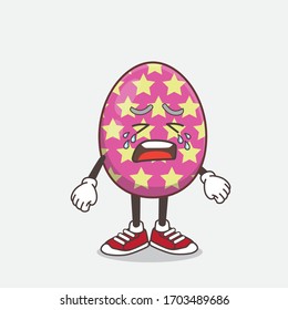 An illustration of Easter Egg cartoon mascot character with crying expression