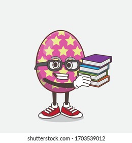 An illustration of Easter Egg cartoon mascot character studying with some books