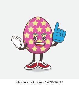 An illustration of Easter Egg cartoon mascot character holding a Foam finger