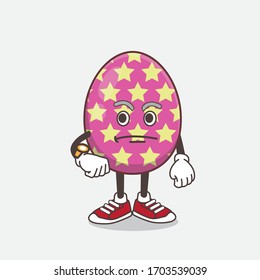 An illustration of Easter Egg cartoon mascot character on a waiting gesture