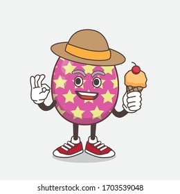 An illustration of Easter Egg cartoon mascot character holding ice cream