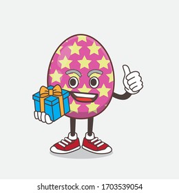 An illustration of Easter Egg cartoon mascot character with gift