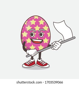 An illustration of Easter Egg cartoon mascot character waving a flag