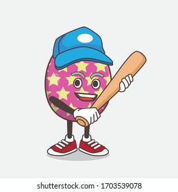 An illustration of Easter Egg cartoon mascot character playing baseball