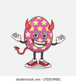 An illustration of Easter Egg cartoon mascot character as red devil with horns and tail