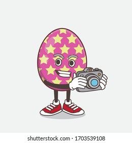 An illustration of Easter Egg cartoon mascot character working as a Waiter