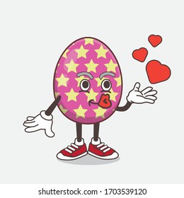 An illustration of Easter Egg cartoon mascot character teasing with heart kiss