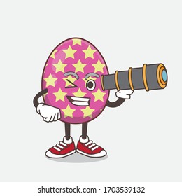 An illustration of Easter Egg cartoon mascot character using a monocular