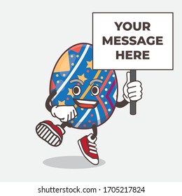 An illustration of Easter Egg cartoon mascot character with board sign message