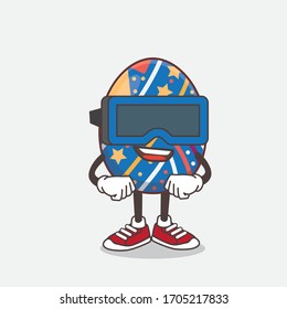 An illustration of Easter Egg cartoon mascot character with Virtual reality headset