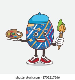 An illustration of Easter Egg cartoon mascot character painter style with art brush