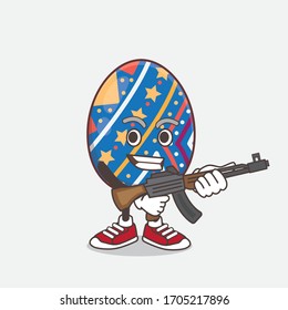 Ilustración del personaje de la mascota Huevo de Pascua con ametralladora de rifle de asalto