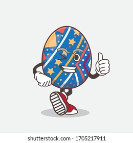 An illustration of Easter Egg cartoon mascot character eating an ice cream