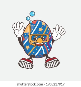 An illustration of Easter Egg cartoon mascot character wearing Diving gears