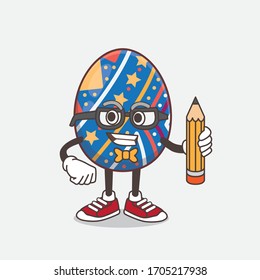 An illustration of Easter Egg cartoon mascot character holding pencil