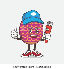 An illustration of Easter Egg cartoon mascot character as happy plumber