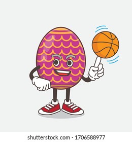 An illustration of Easter Egg cartoon mascot character with a basketball