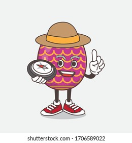 An illustration of Easter Egg cartoon mascot character having a compass