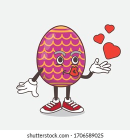 An illustration of Easter Egg cartoon mascot character teasing with heart kiss