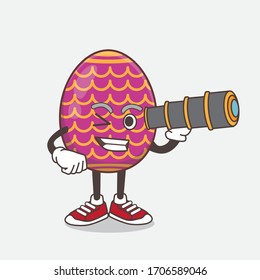An illustration of Easter Egg cartoon mascot character using a monocular
