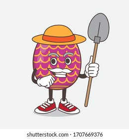 An illustration of Easter Egg cartoon mascot character with hat and farmer tools