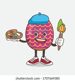 An illustration of Easter Egg cartoon mascot character painter style with art brush