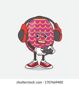 An illustration of Easter Egg cartoon mascot character play a game with headphone and controller