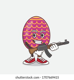 Ilustración del personaje de la mascota Huevo de Pascua con ametralladora de rifle de asalto