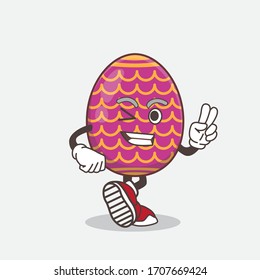 An illustration of Easter Egg cartoon mascot character with two fingers
