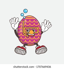 An illustration of Easter Egg cartoon mascot character wearing Diving gears